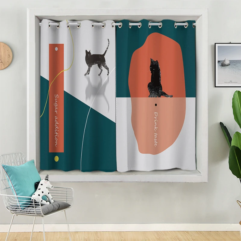 Короткие занавески с принтом короткие в скандинавском стиле для гостиной