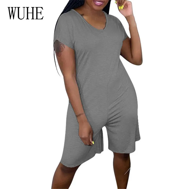 

WUHE Loose Wide Leg Rompers Summer Women V Neck Sexy Short Sleeve Home Party Casual Joggers Sports Fitness Streetwear Overalls