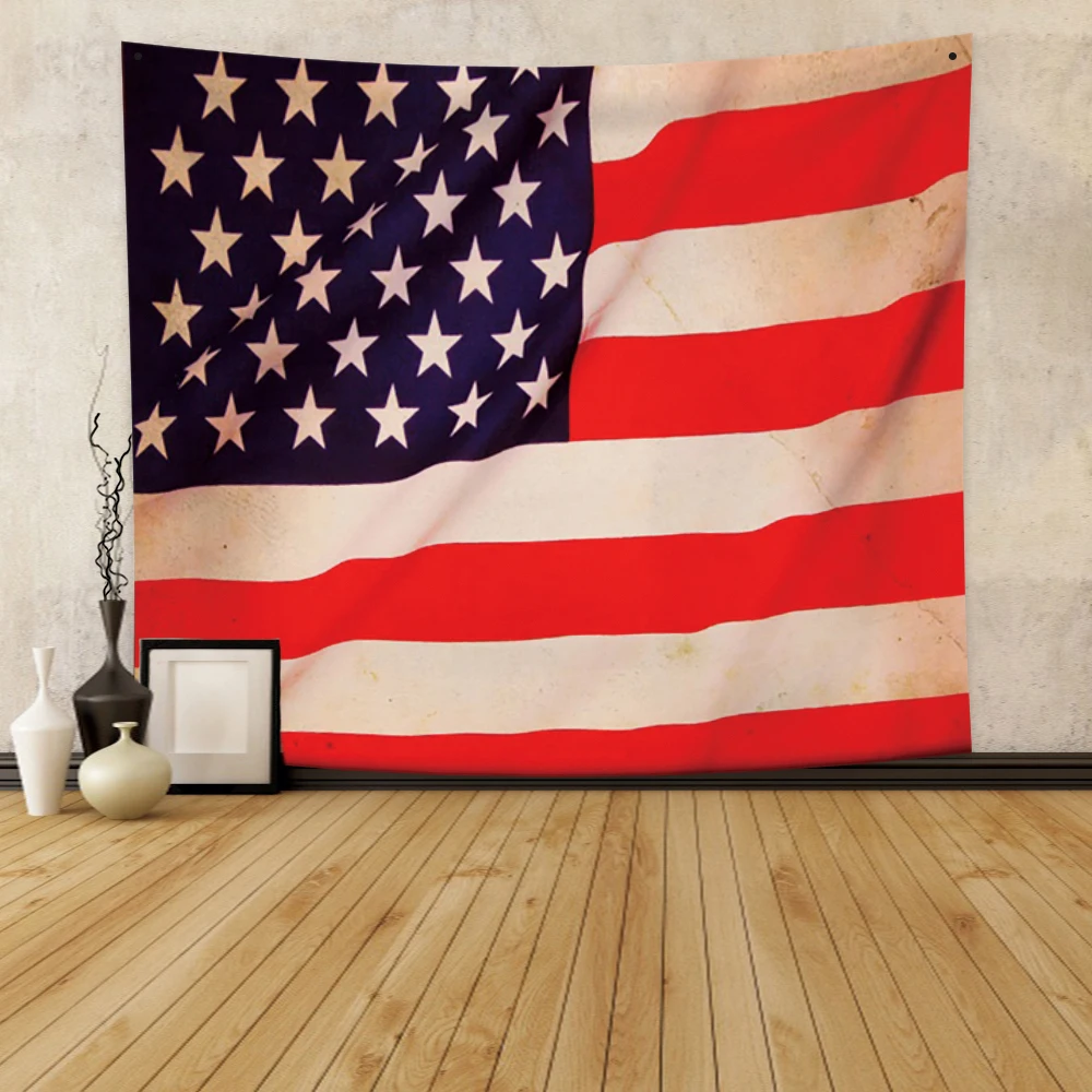 

Laeacco USA Flag Tapestry Unite State Horizontal New Vintage Woodgrain Skateboard Magazine Room Decoration Banner Popular Style