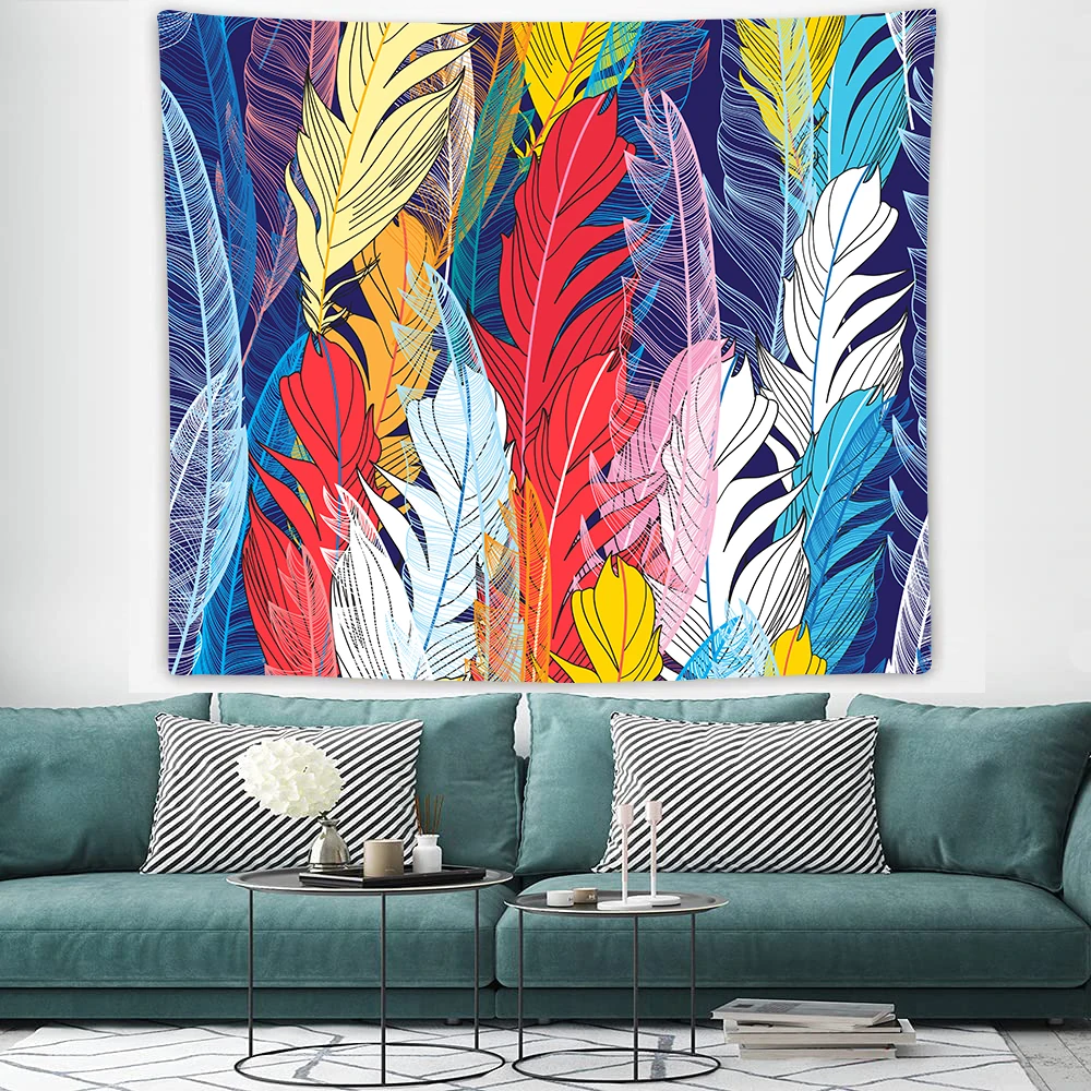 Цветной гобелен с перьями настенный эстетичный для спальни украшение