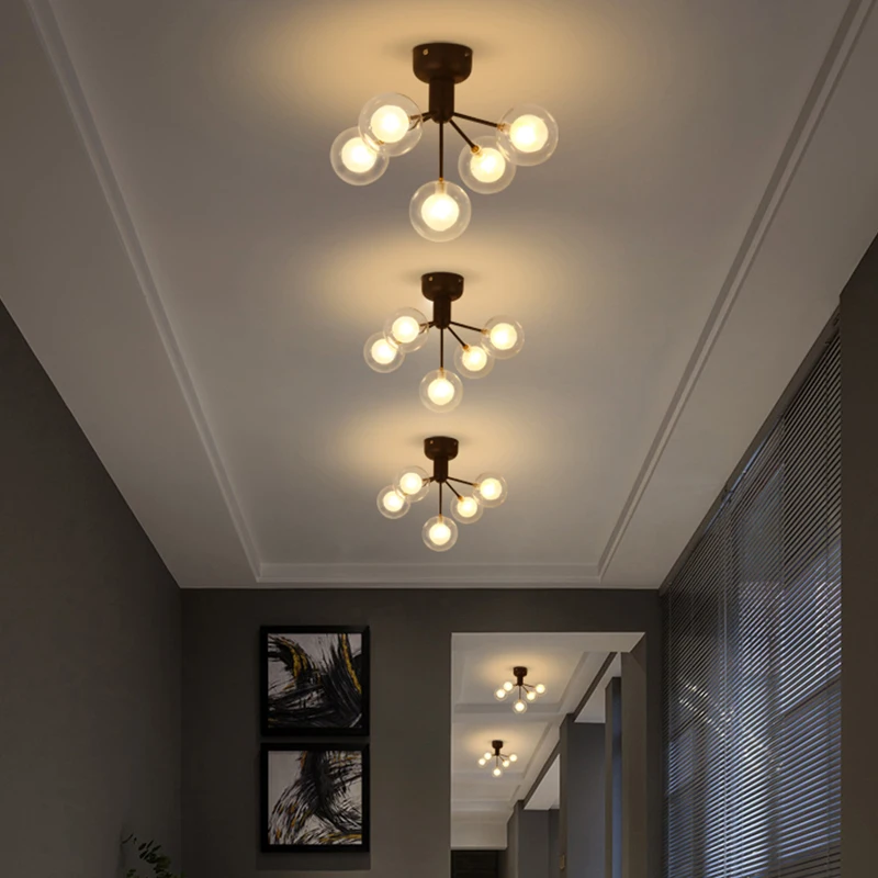 

Nordic Balcony Corridor Ceiling Lamp Modern Minimalist Porch Aisle Light Creative Bedroom G9 Glass Ball Lamps Iron Golden Black
