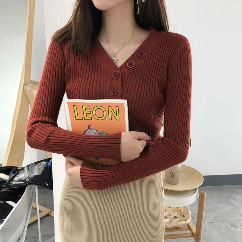 Модный свитер с высоким воротником на пуговицах для женщин весенне-осенний