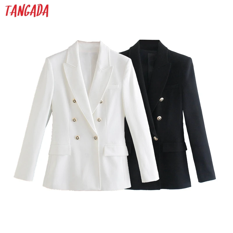 

Tangada Women 2021 Thick White Blazer Coat Vintage Double Breasted Long Sleeve Female Outerwear Chic Tops 5Z43