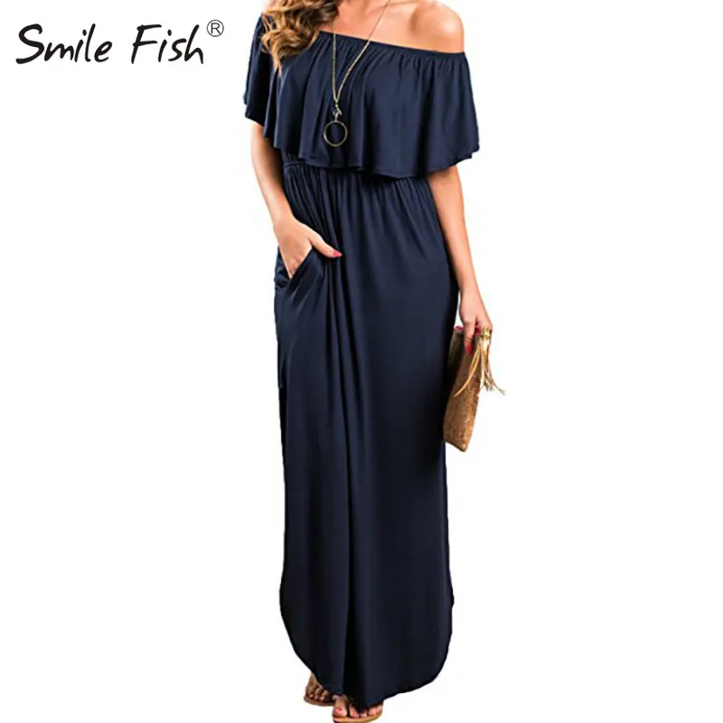 Женское летнее платье макси с оборками коротким рукавом и воротником лодочкой