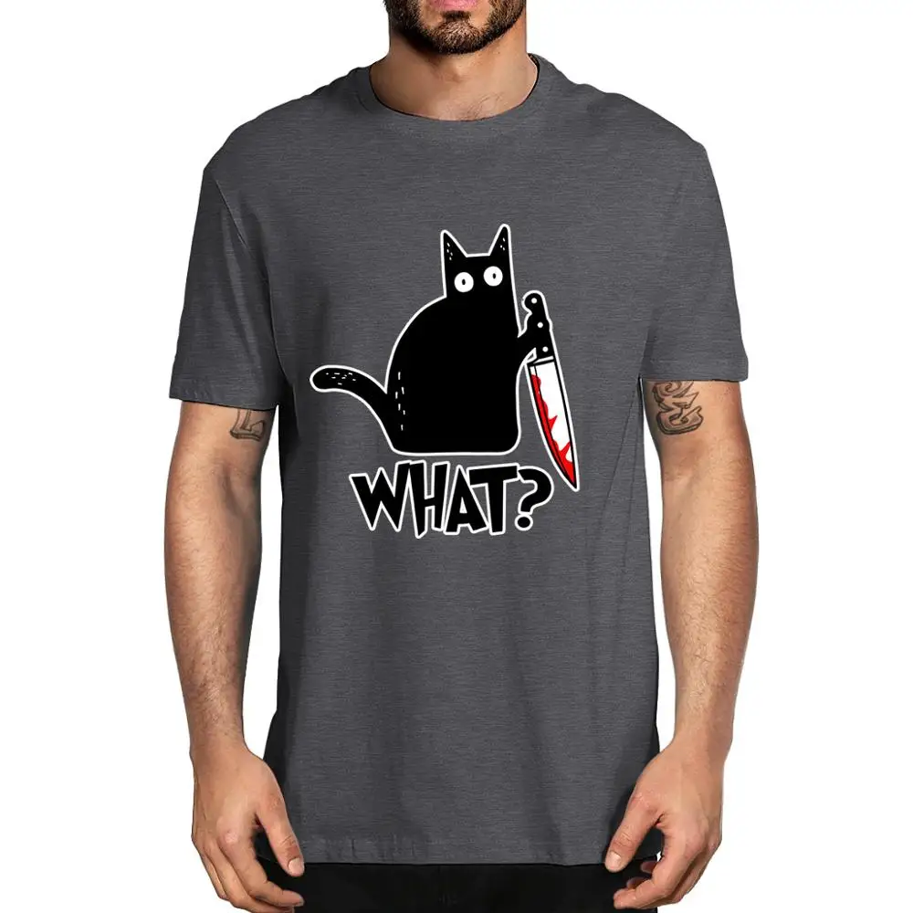 Unisex Men's Cat T Shirt Murderous Cat with Knife Funny Halloween Gift 100% Cotton Novelty Tee for Women image 3