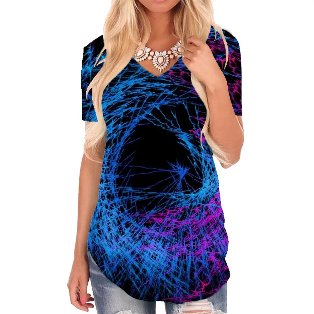 

Giyu Brand Colorful T-shirt women Abstract Tshirts Printed Psychedelic T-shirts 3d Art V-neck Tshirt Womens Clothing Summer