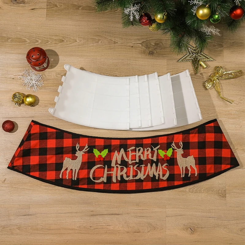 

Merry Christmas Tree Skirt Ground Around Black Red Grid Ornament Holiday Decor