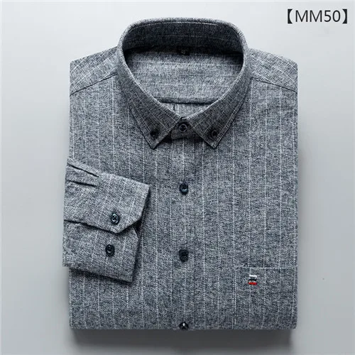 MM50 Теплые классические клетчатые рубашки из чистого хлопка с песком для мужчин; длинный рукав; воротник на пуговицах; плотно прилегающий мягкий удобный откатный - Цвет: MM50