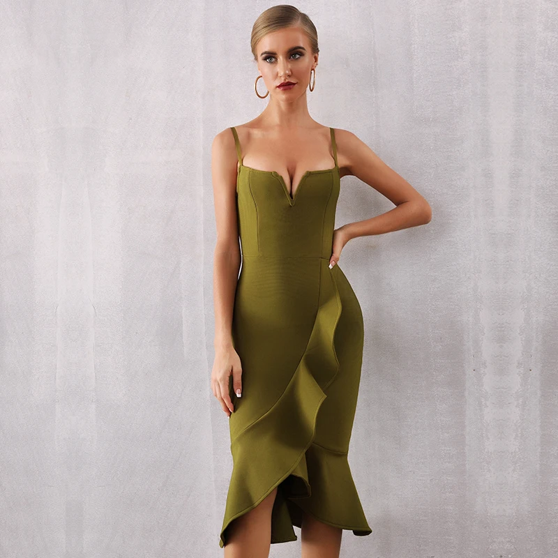 Женское Бандажное платье на бретельках сексуальное Клубное с v-образным вырезом