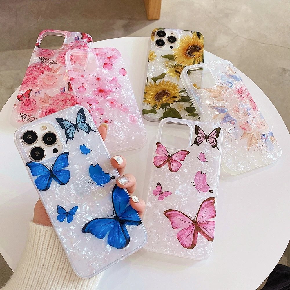 

Fashion Butterfly Flower Soft Silicone Phone Case For iPhone 13 12 11 iPhone11 Pro XR Xs Max X Protective Back Cover Shell