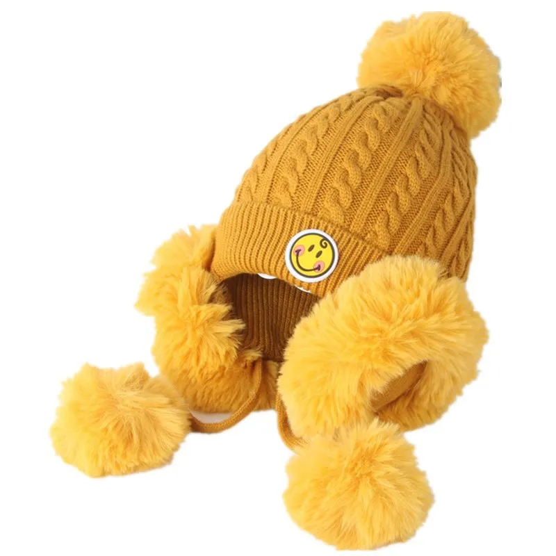 Вязаные шапки для девочек и мальчиков теплая шапка со смайликом милая прекрасная
