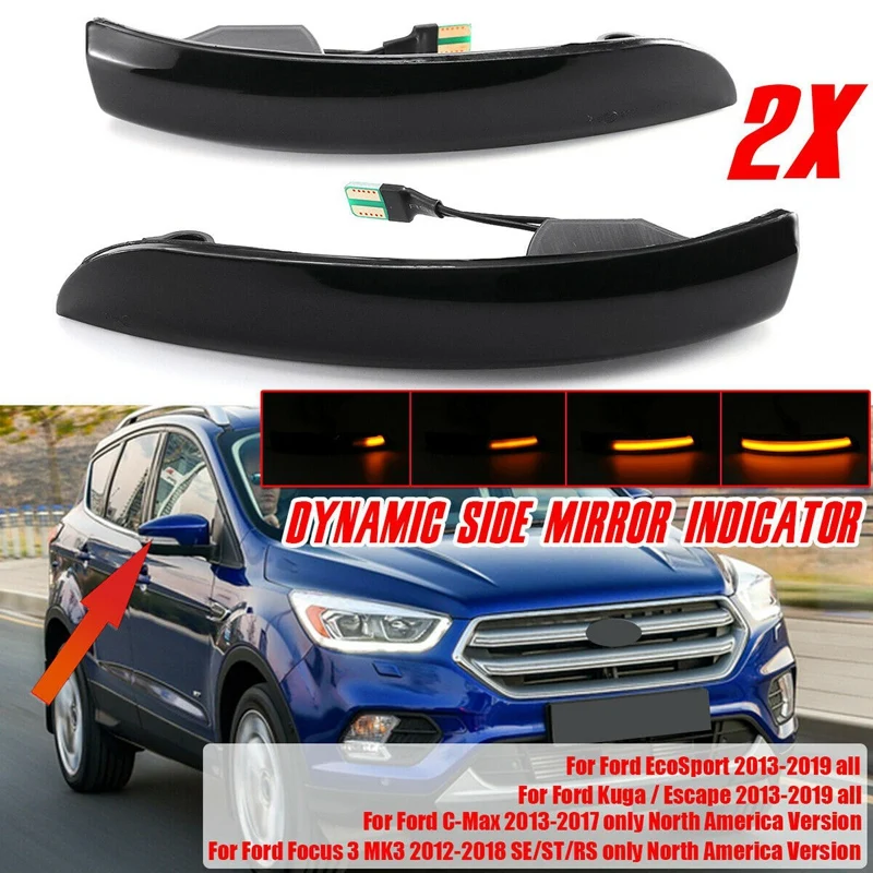 

2X LED Mirror Sequential Dynamic Turn Signal Light for Ford Focus Mk3 2012-2018 EcoSport Kuga / Escape 2013-2019
