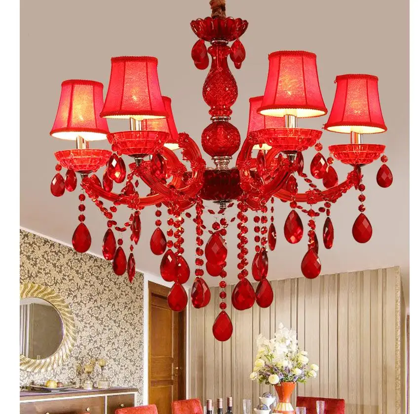 Бесплатная доставка европейская Подвесная лампа Lustre Light Lovly Red 6arms декоративная