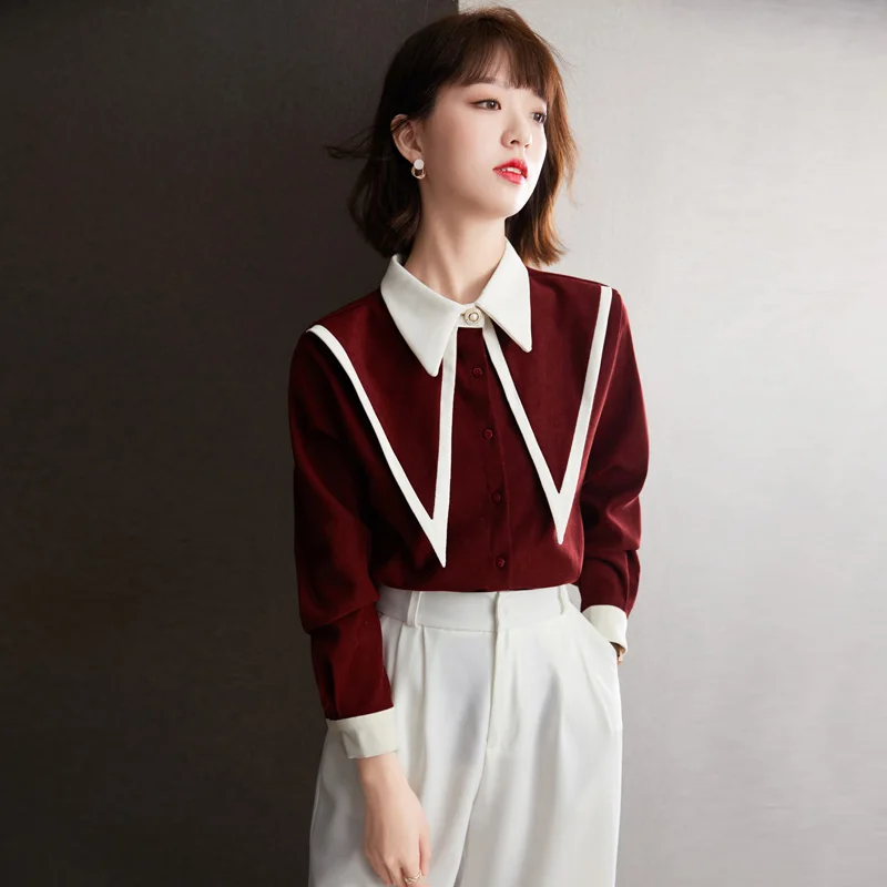 

Женская Вельветовая рубашка, в стиле ретро