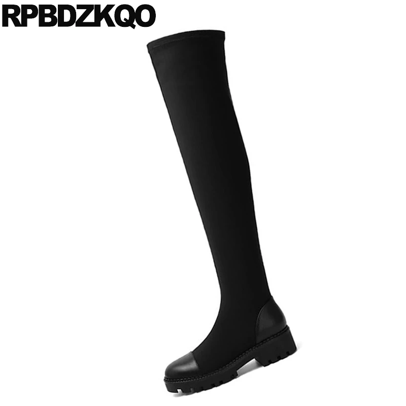 Женские облегающие сапоги выше колена черные высокие из натуральной кожи на