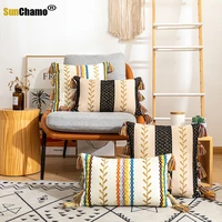 colorful bohemia ethnic embroidery cushion cover home decoration cotton morocco pillow cover with tassels 45x45cm lumber pillow