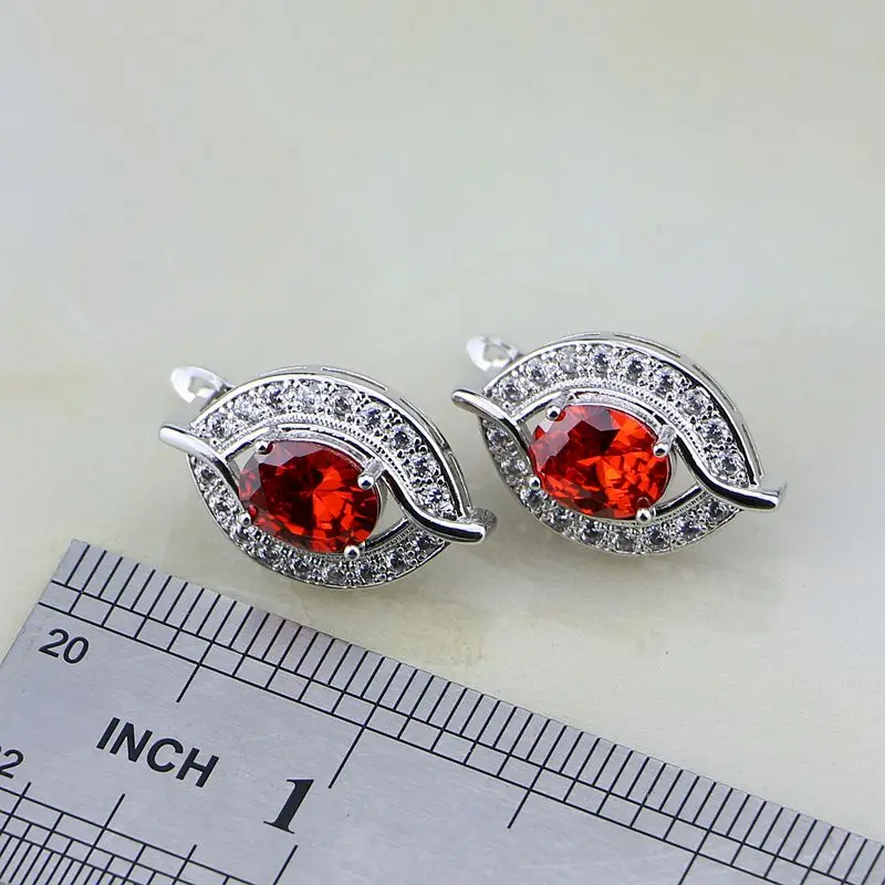 Женский комплект ювелирных изделий из серебра 925 пробы с красным цирконом белым