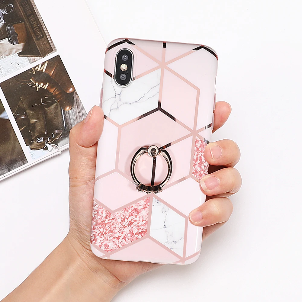 SUYACS гальванический геометрический мраморный чехол для телефона для huawei P20 P30 Pro mate 30 20 Lite кольцо подставка мягкий IMD чехол для телефона