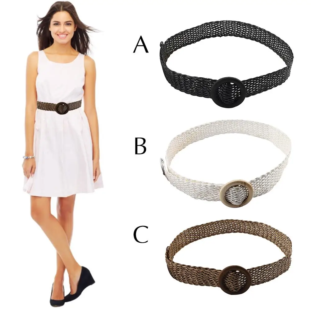 Женский плетеный ремень на талии платье эластичная соломенная форма широкий