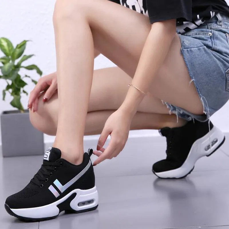 

Fashion Spring High Heel Shoes Women Platform Sneakers Ladies Shoes Comfortable Walking Solid Casual Sports Shoes Basket Femme