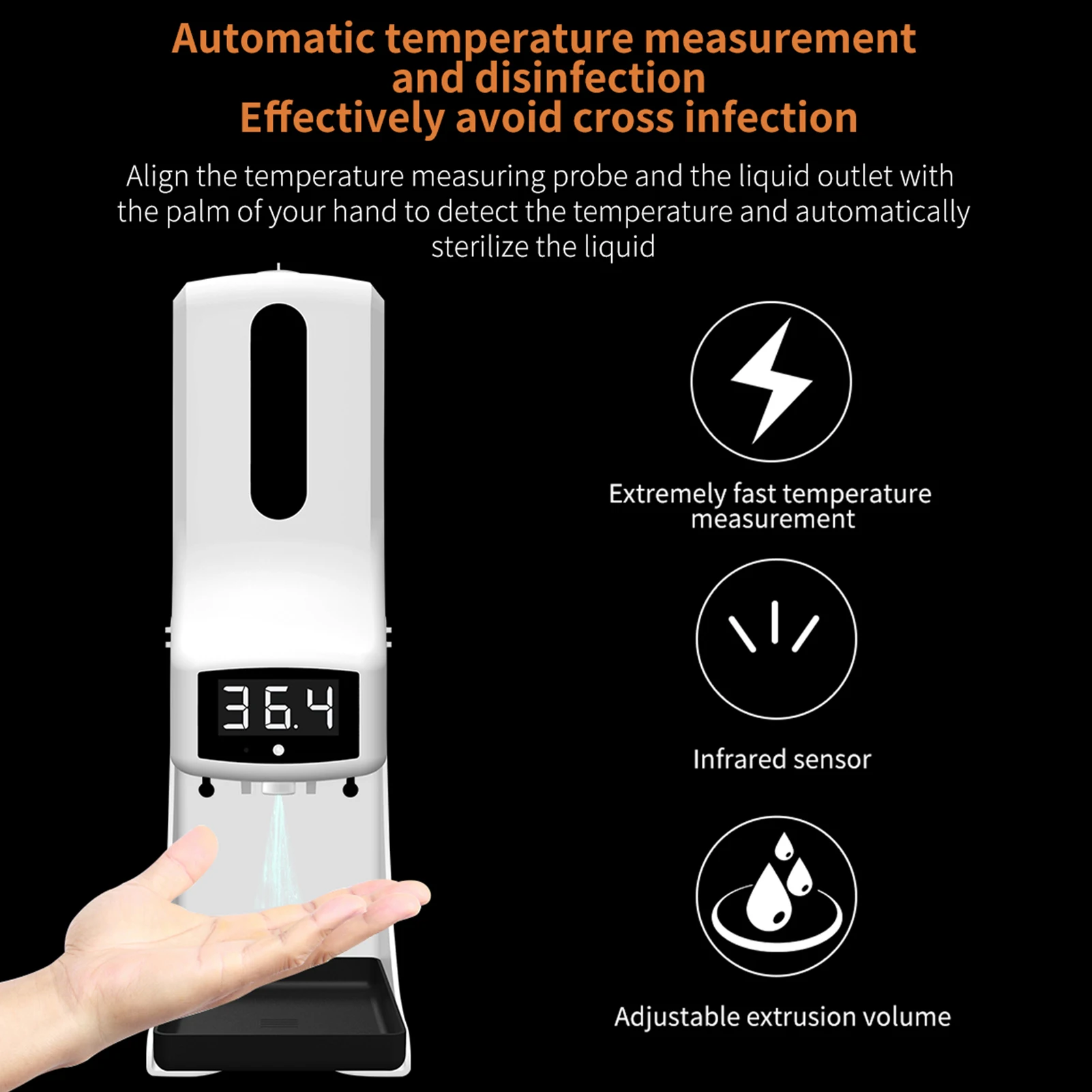 

K9 Pro Automatic Temperature Measurement & Disinfection Machine Adjudtable Extrusion Volumn/Alarm Temperature C/F 1000ML