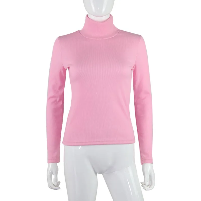 Pink---Top Ahagaga зимние футболки женские топы Модные неоновые зеленые красные повседневные женские футболки с длинным рукавом Топы женские блузки - Цвет: Pink---Top