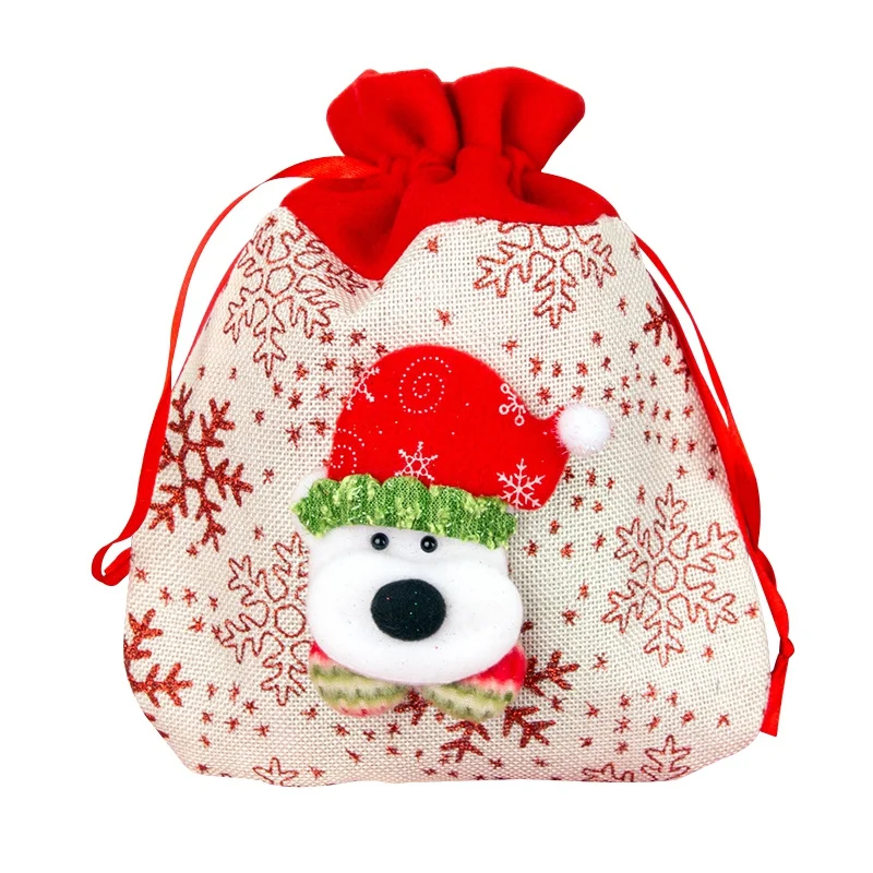 Сумки на завязках льняные для чулок конфеты подарочные пакеты олень Санта Клаус