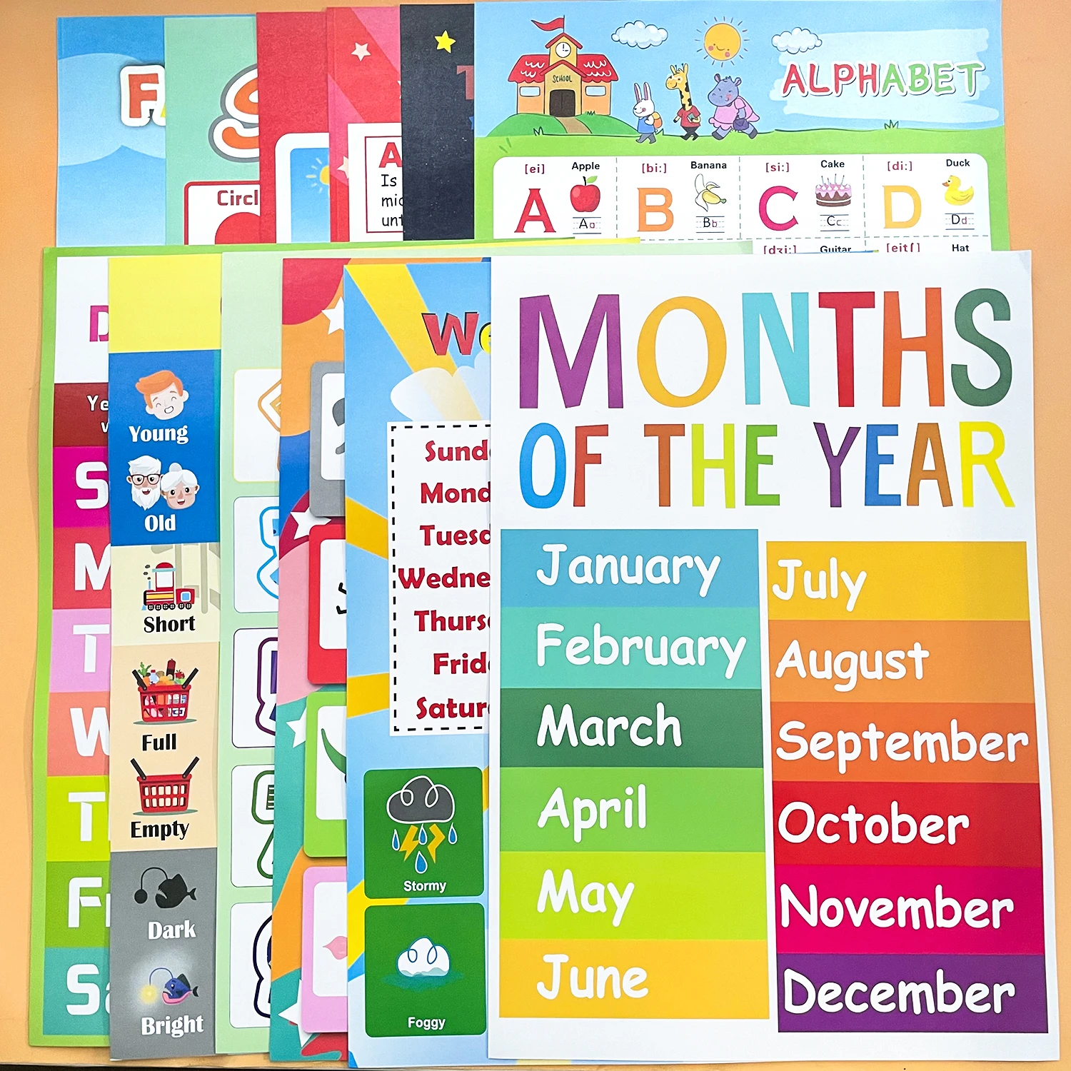 Английские буквы ABC расцветка цифры месяцев животные дошкольный детский сад