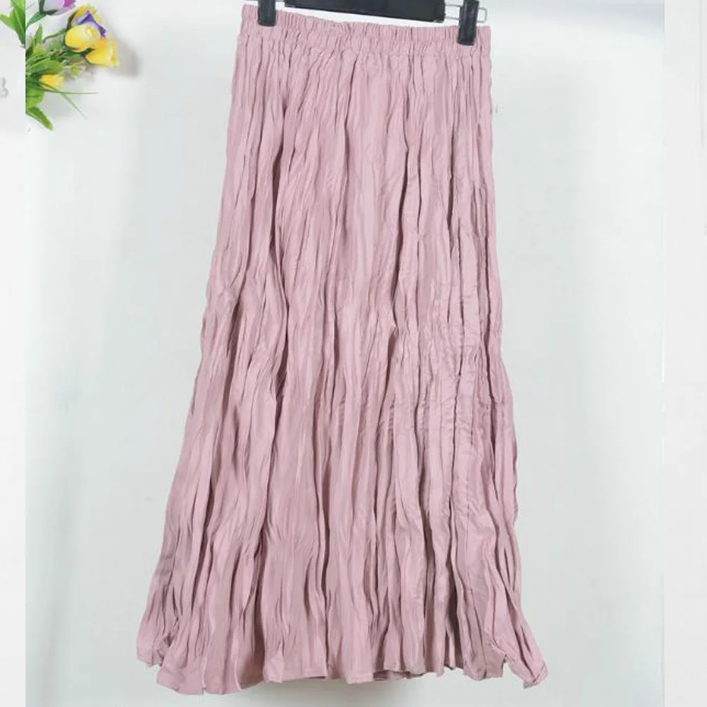 

Maxi Skirt Women Pink Summer Chiffon Midi Skirt Kawaii Lady Korean Wrinkled Long Pleated Skirts High Waist Skirt