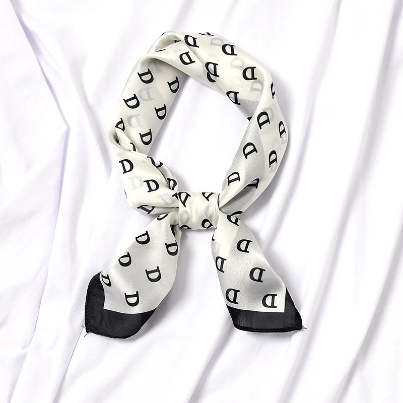 

NEW Female Silk Scarf Letter D Print Square Hair Scarves Foulard Neck Head Band Shawls and Wraps Neckerchief Bandana 70*70cm