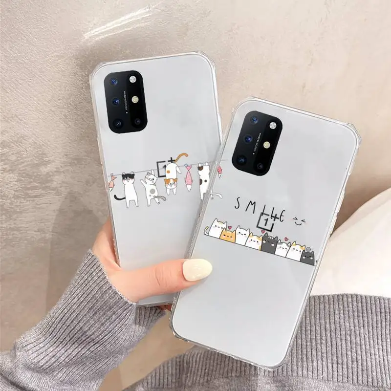 

white Cute cartoon cat Phone Case Transparent for OnePlus 7 9 8 t pro