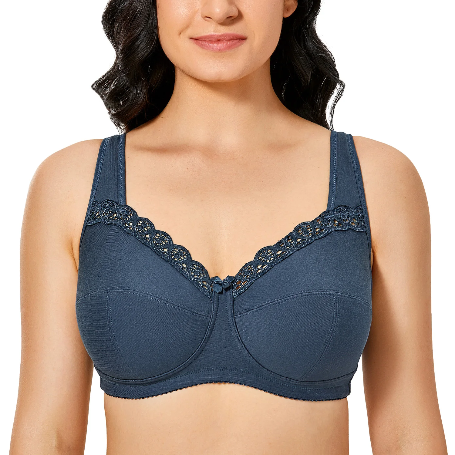 

Women's Soft Cotton Plus Size Wirefree Non-Padded Full Coverage Lace Bra