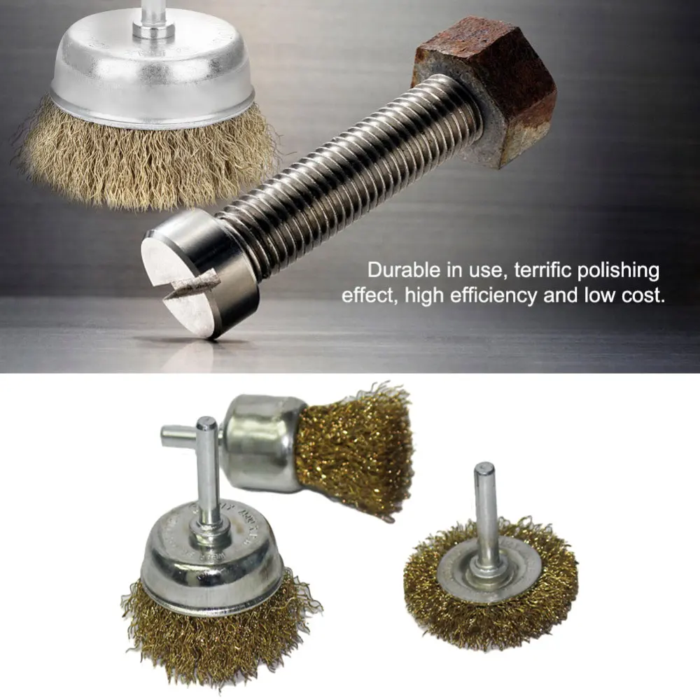 

3 Piece Silverline Wire Cup Wheel Brush Set For Drill Steel Brass Copper New