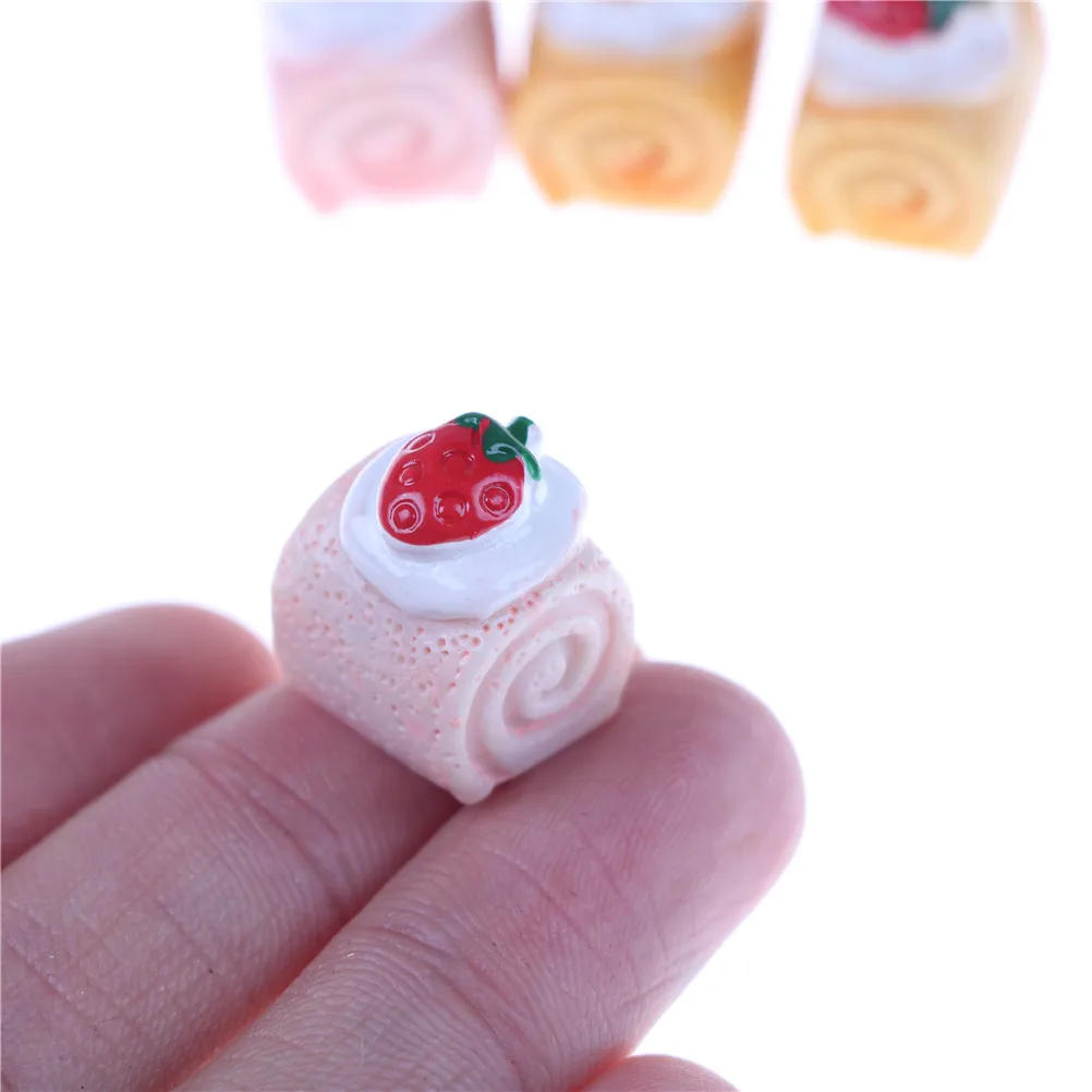 

5pcs DIY Kitchen Toy Strawberry Cake Adorable Miniature Cakes Resin Cabochons For Phone Decoration Crafts Making