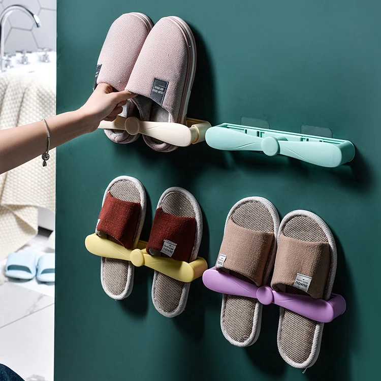

Bathroom Slippers Storage Shelf Seamless Wall Mounted Retractable Shoes Rack