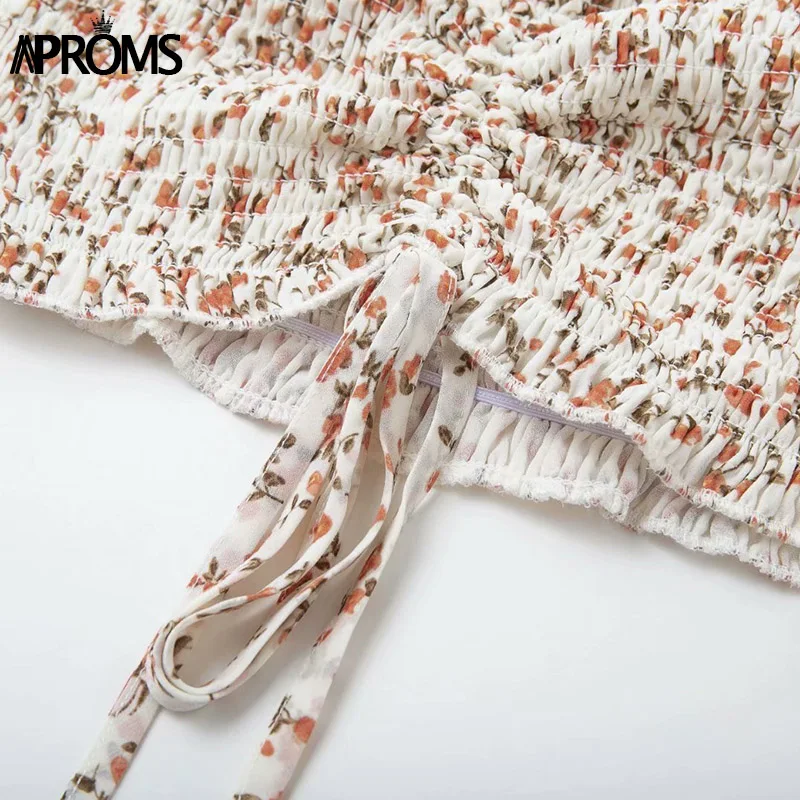 Aproms, элегантные шифоновые топы с открытыми плечами, женские короткие топы с рукавом-фонариком, женские осенние праздничные топы с цветочным принтом, футболки