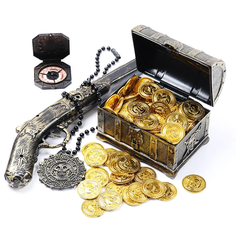 100 шт. видов Пластик золото сокровища в виде монет капитан пиратский вечерние