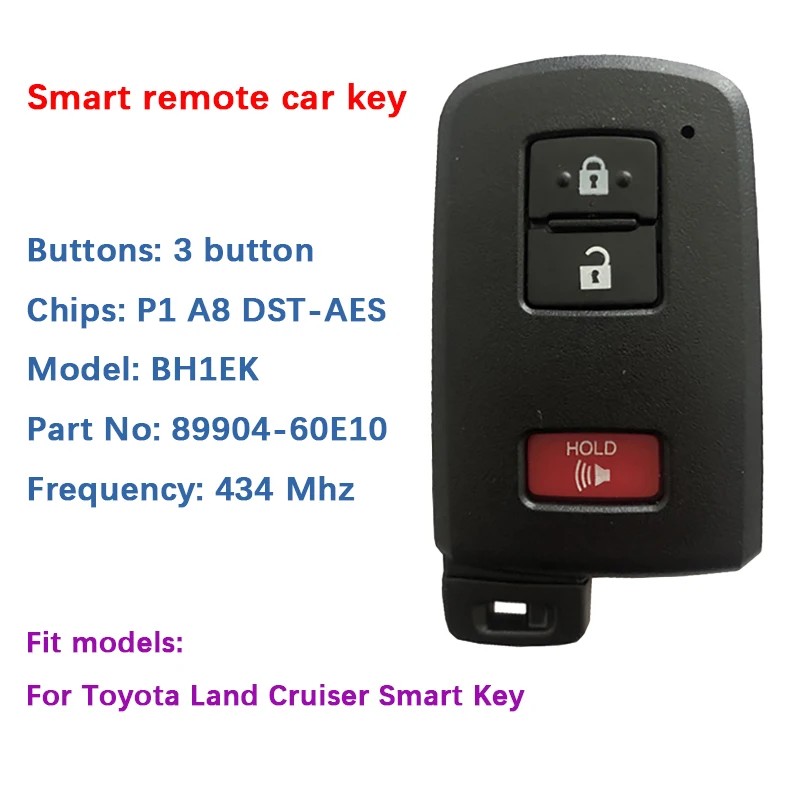 

CN007161 Aftermarket 3 Button Genuine Toyota Land Cruiser Smart Key BH1EK P1 A8 DST-AES Chip 433MHz 89904-60E10 Keyless Go