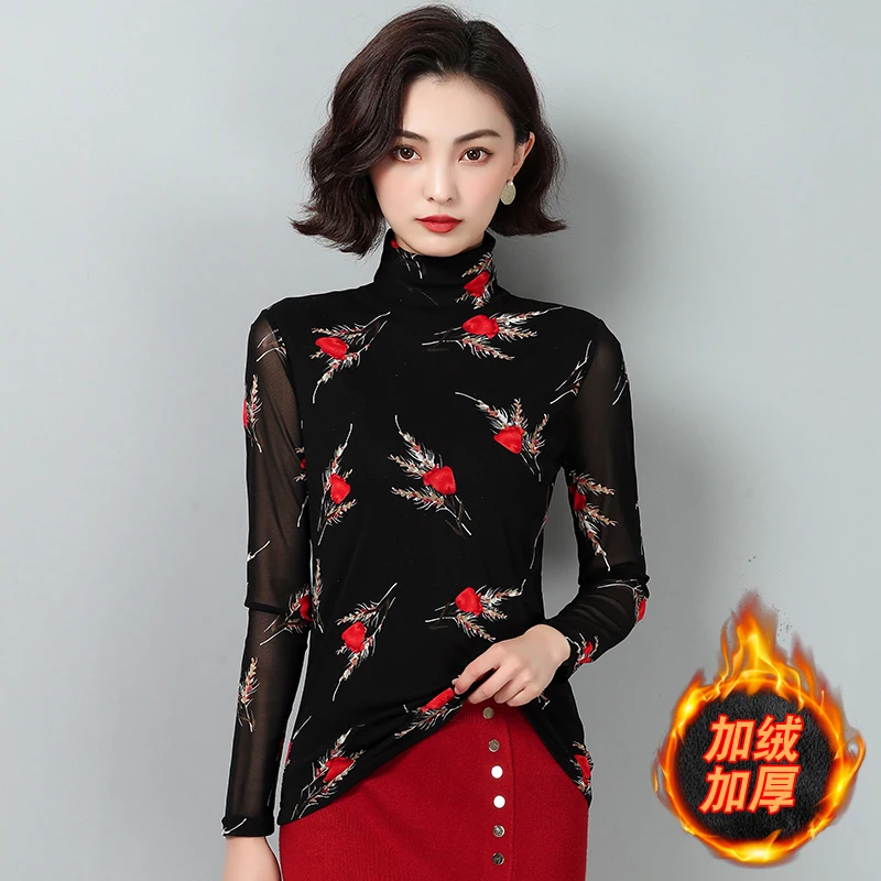 

Women's Vintage Floral Turtleneck Sweater Female Autumn & Spring See Through High Collar Slim Sweaters Pullover Free Shipping