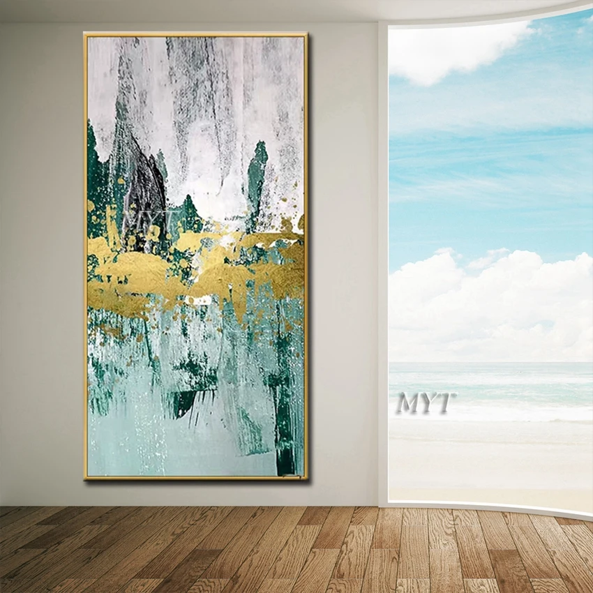 100% Hand Painted Wall Art Paintings Abstract White Gold Foil Oil Painting Hangings Decor Canvas Free Shipping | Дом и сад