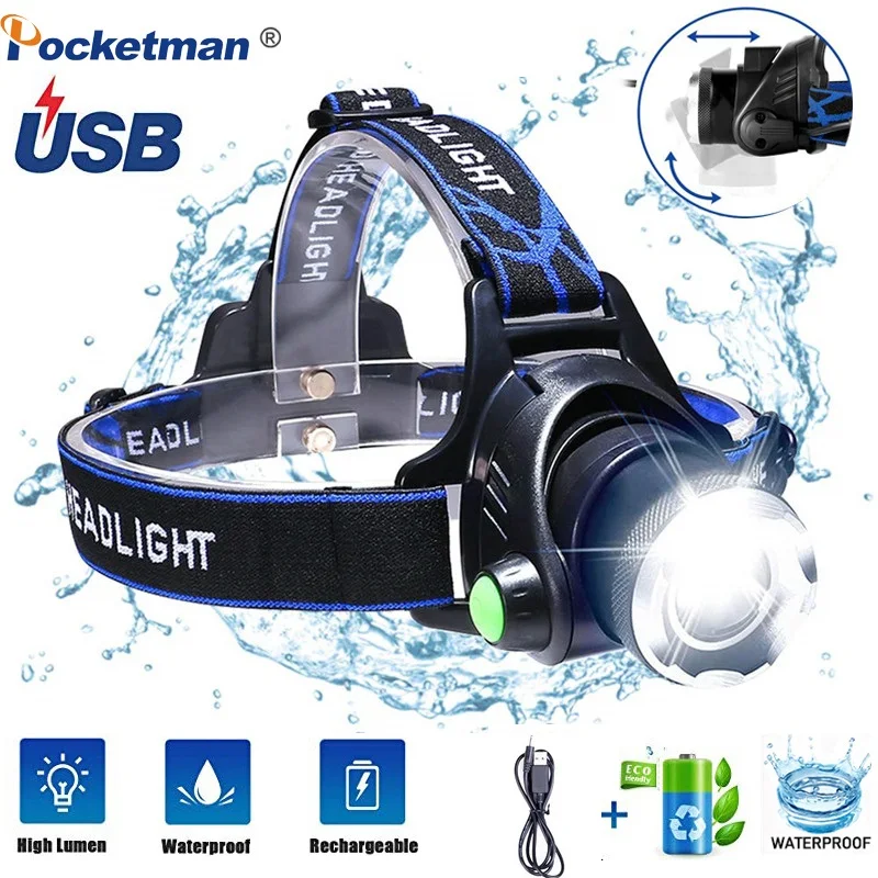 

Headlamp Super Bright LED Headlights 18650 Rechargeable Waterproof Head lamp Work Light Hard Hat Lamp for Outdoors Fish