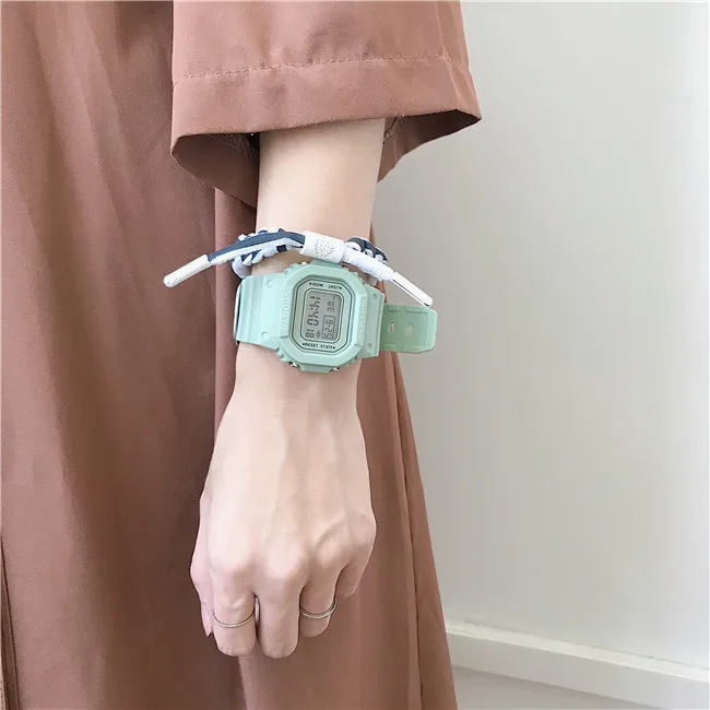 

100pcs/lot matcha green square student watches teenagers cool outdoor sports multifunctional watches