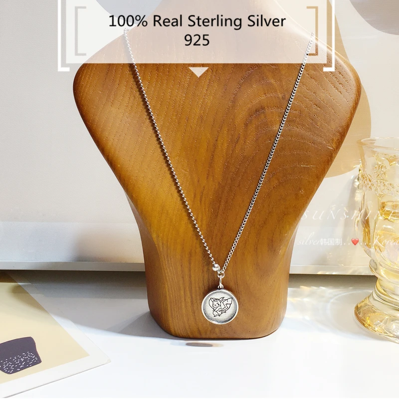 

100% 925 Sterling Silver Necklace Jewelry 2020 Trend Japan Handmake Pika Kawayi Pendant Cadena Plata Para Mujer Collier Sautoir