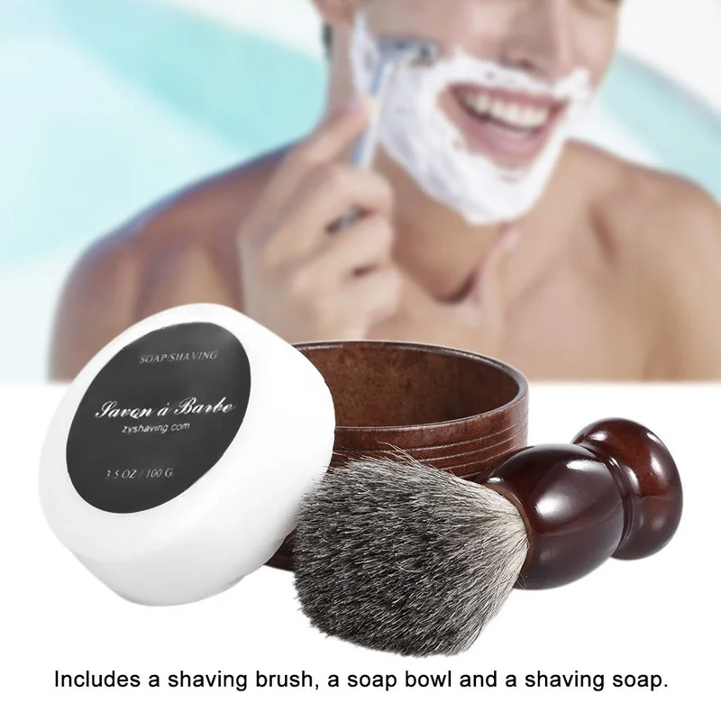 

HAWARD Men's Personal Care Shaving Set Natural Badger Hair Wooden Handle Shaving Brush + Shaving Soap + Oak Shaving Bowl