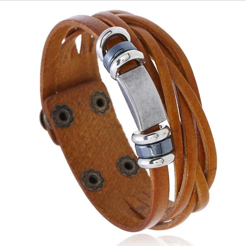 Винтажные кожаные браслеты для женщин модные двухслойные регулируемые и мужские