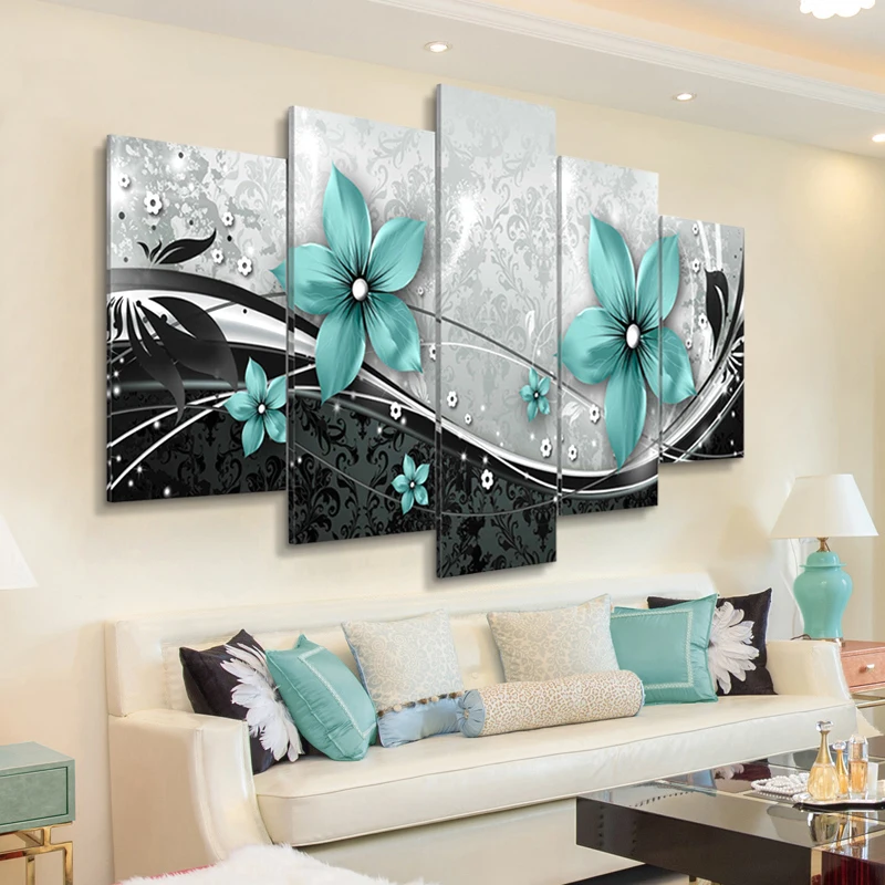 

Lily Modern Canvas Painting 5 Pieces Gorgeous Blue Flower Posters and Prints Unframed Wall Art Wall Pictures for Living Room