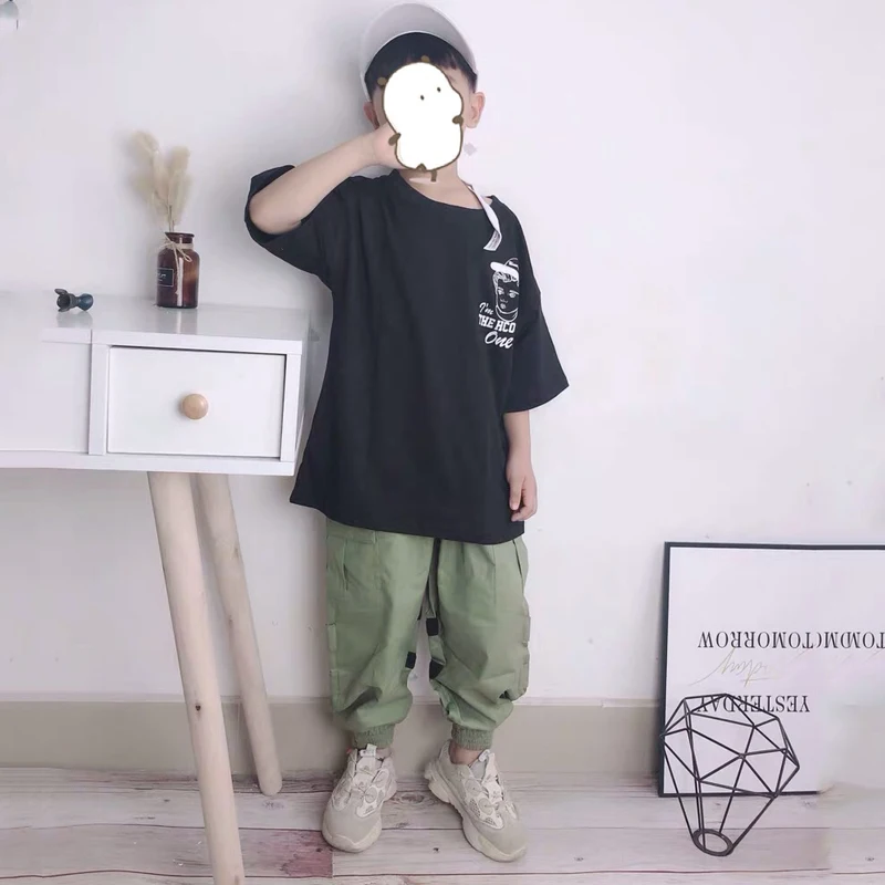 Children Jazz Dance Costumes Kids Black Tops Green Pants Outfit Hip Hop Clothing For Girls Street Dance Performance Wear SL1972