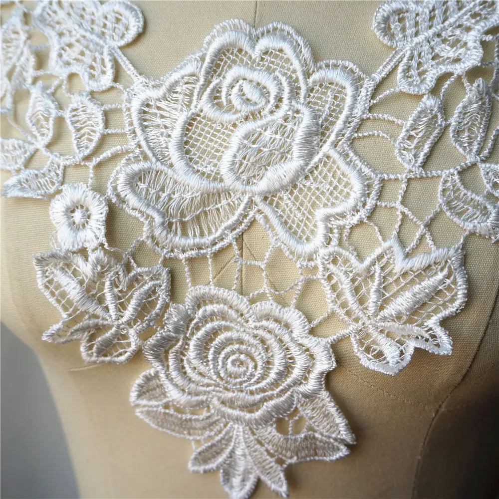 Белые вышитые аппликации для платья кружевная ткань отделка воротника сетчатые
