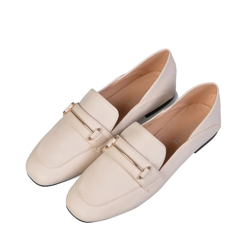 Однотонные повседневные небольшие кожаные туфли женские двухсторонние лоферы с