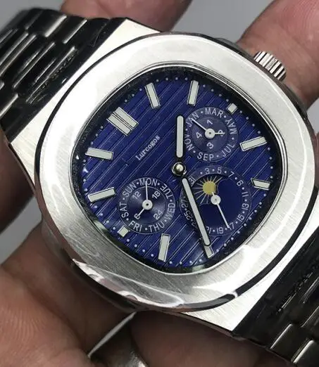 only watch Мужские серебряные часы с автоматическим подзаводом, гладкий синий циферблат, качество AAA, все маленькие циферблаты из нержавеющей стали 315L - Цвет: only watch